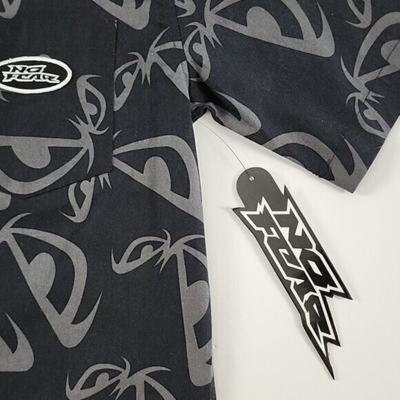 NWT No Fear Men's Black Grey Button Up Short Sleeves Cotton Shirt Size Small - Picture 8 of 10